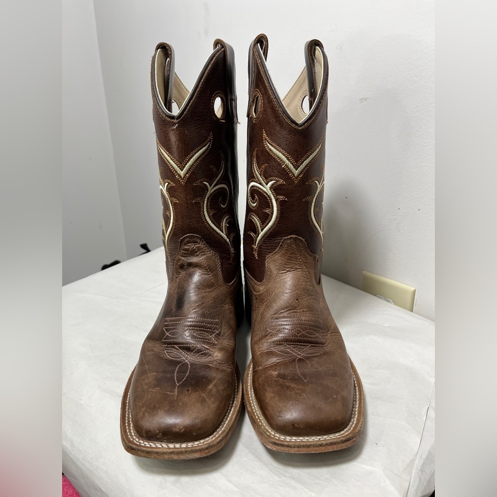 Old West Kids Leather Square Toe Cowboy Boots Sz 3 Western Country South - Picture 9 of 14
